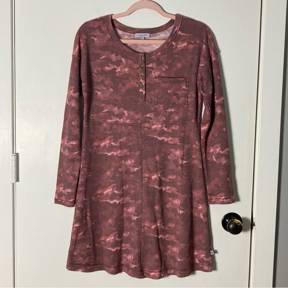 Ocean + Coast Pink Camo Pattern Waffle Knit Long Sleeve Midi Dress Size Small